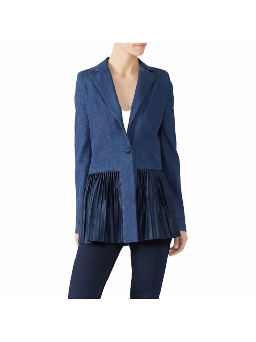 Deborah Lions-"Kaya" Denim Jean Pleated Blazer Jacket